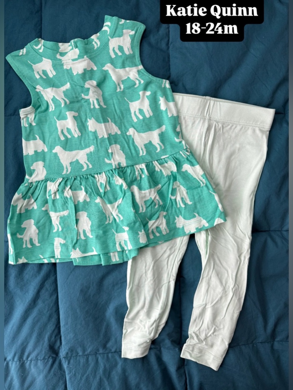 Katie Quinn 18-24m Teal Dog Print Peplum Top with Matching Leggings